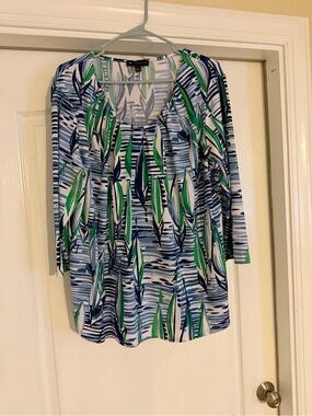 N Touch Women’s Blue & Green Patterned Scoop Neck Tunic Top L